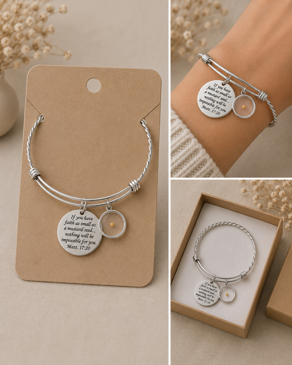 Mustard Seed Faith Bracelet | Matthew 17:20 - Engraved Bangle Stainless
