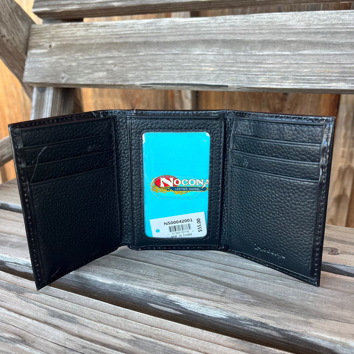 Nocona Black Tooled Leather Trifold Wallet