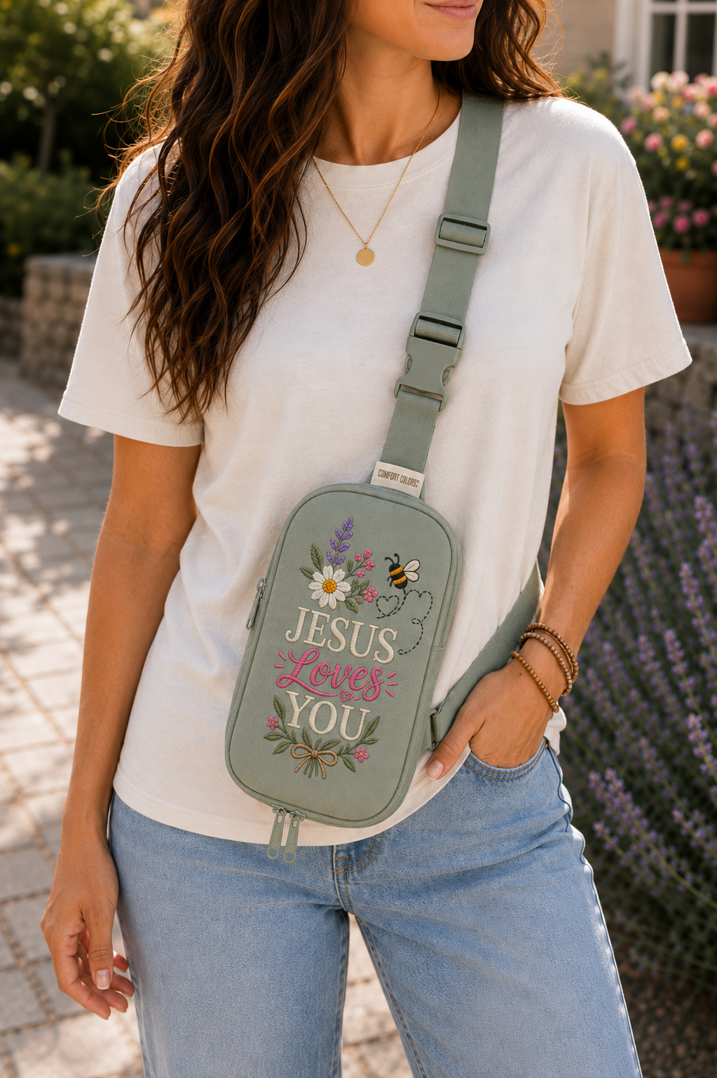Jesus Loves You Floral Embroidered Explorer Sling Bag 🐝🌸