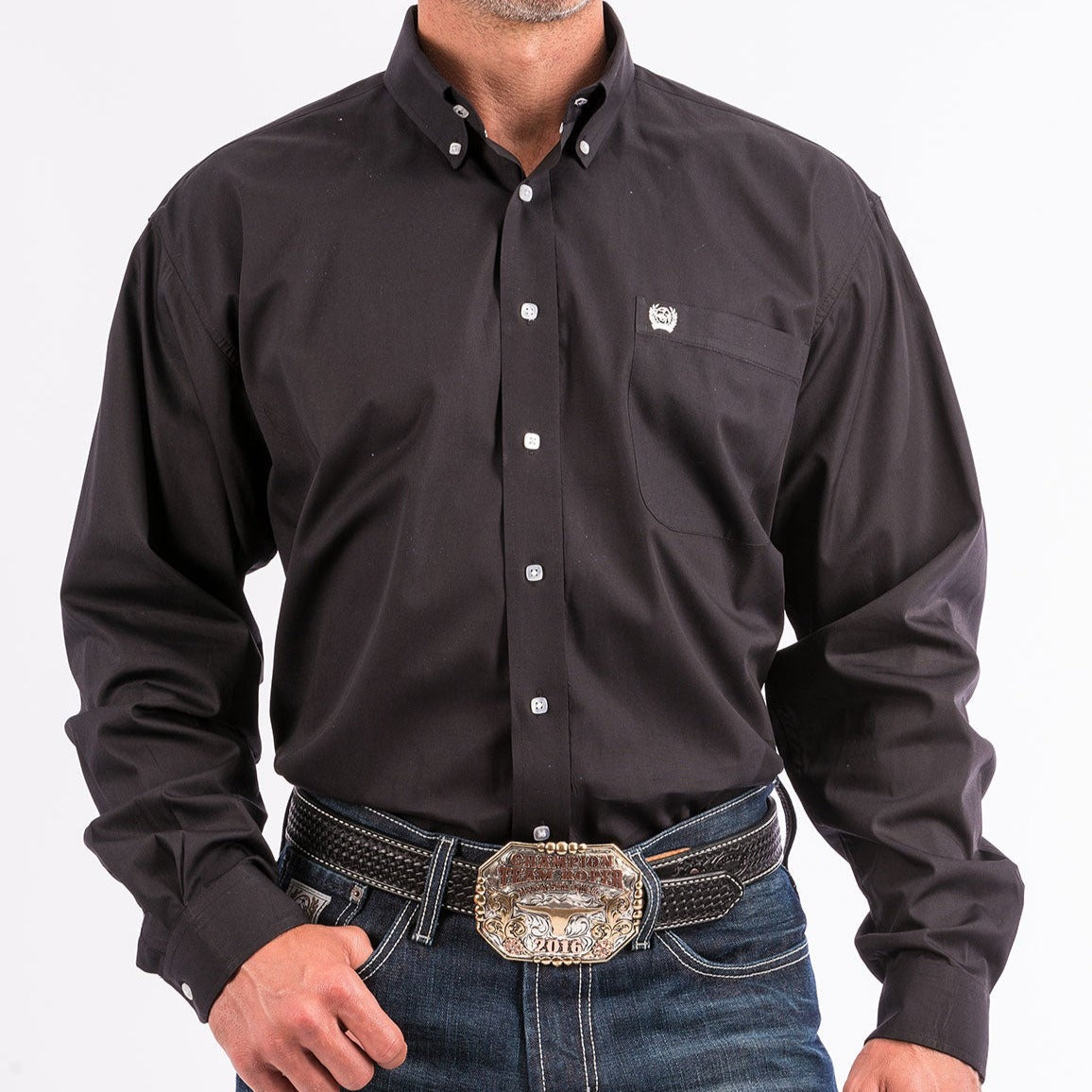 Cinch Men’s Solid Black Long Sleeve Button-Down