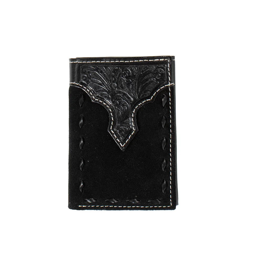 Nocona Black Bucklace Tooled Leather Trifold Wallet