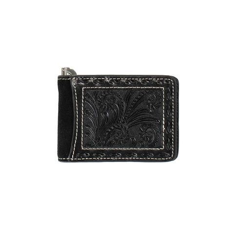 Black Floral Leather Money Clip Wallet | Nocona