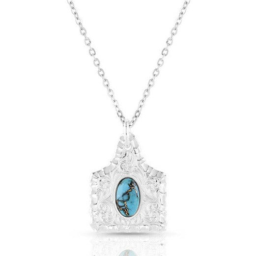 Chiseled Turquoise Cow Tag Necklace | Montana Silversmiths