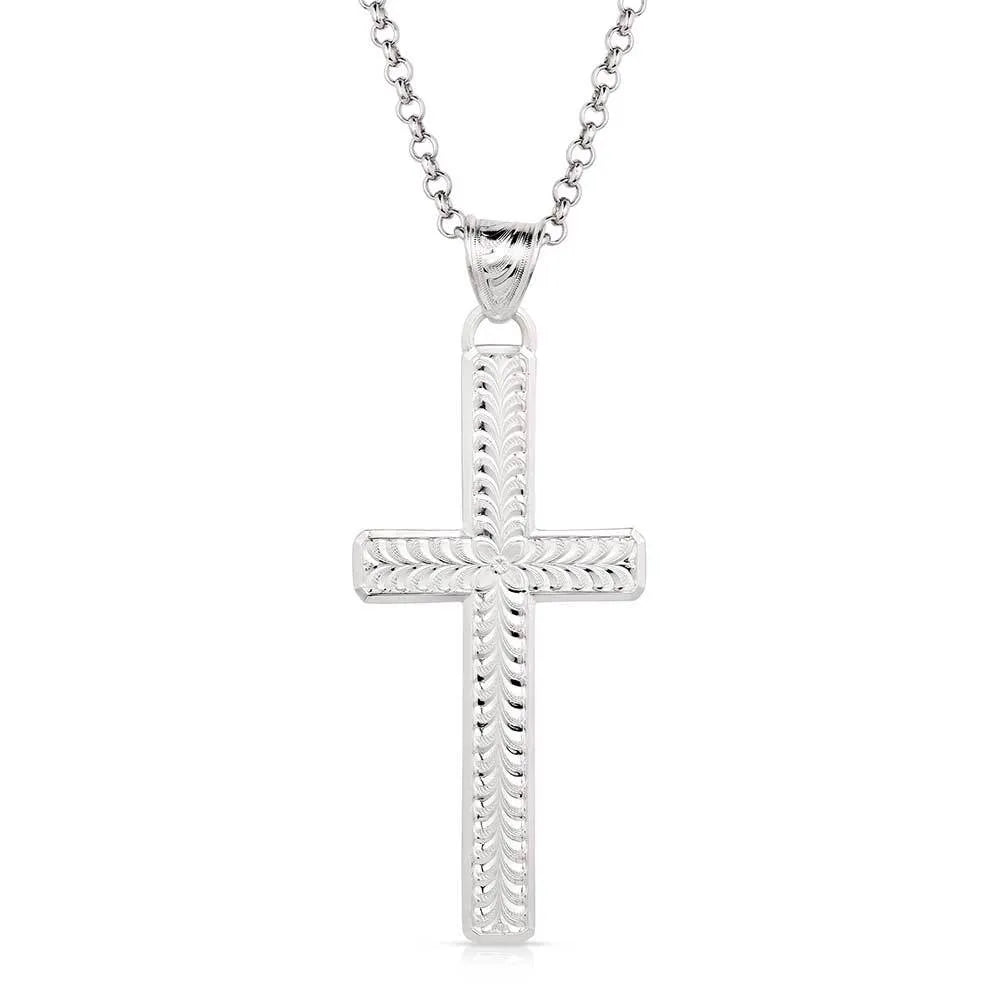 Brilliant Belief Engraved Cross Necklace