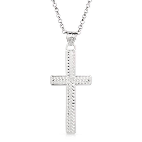Brilliant Belief Engraved Cross Necklace