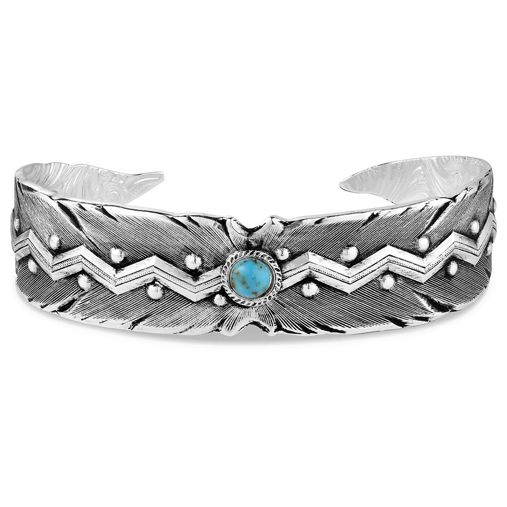 Wild Lightning Turquoise Feather Cuff Bracelet